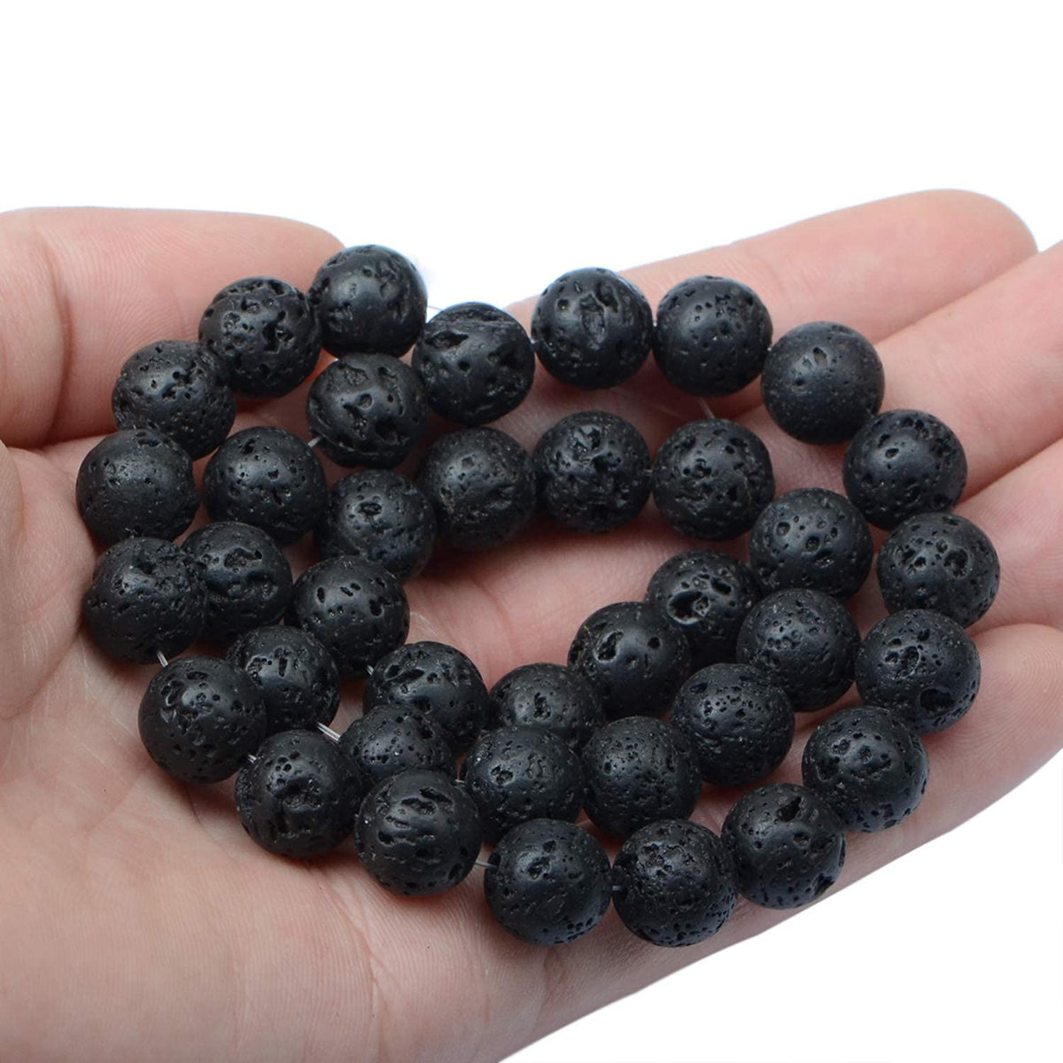 AD Beads Natural Gemstone Round Loose Beads 15" for Bracelet Necklace Earrings Jwelery Making Crafts DIY (10mm, Black Lava Stone)