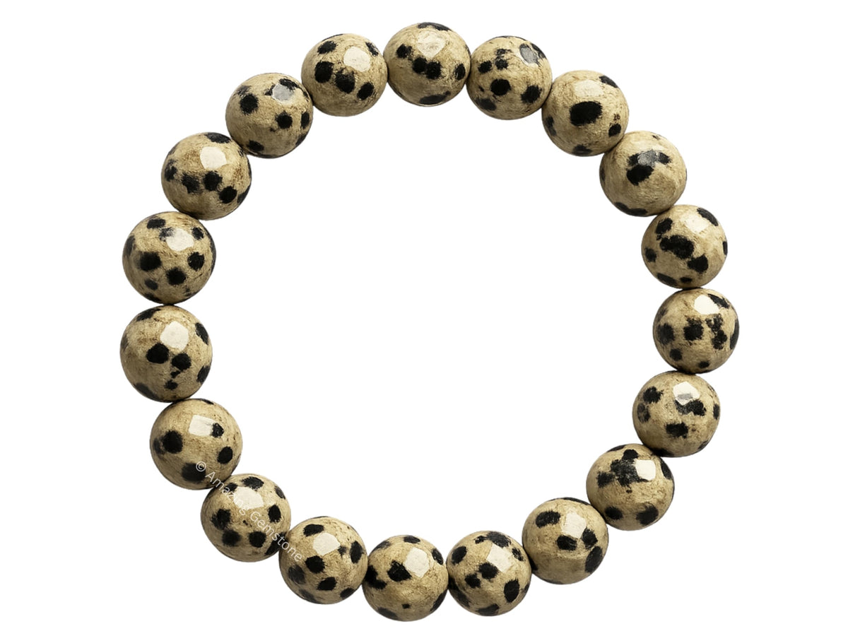 Amazing Gemstone Dalmatian Jasper Bracelet for Women - Chakra Mens Bracelet Protection Crystals and Healing Stones - Blessing Spiritual Meditation Stocking Stuffers (Faceted Beaded Bracelet)
