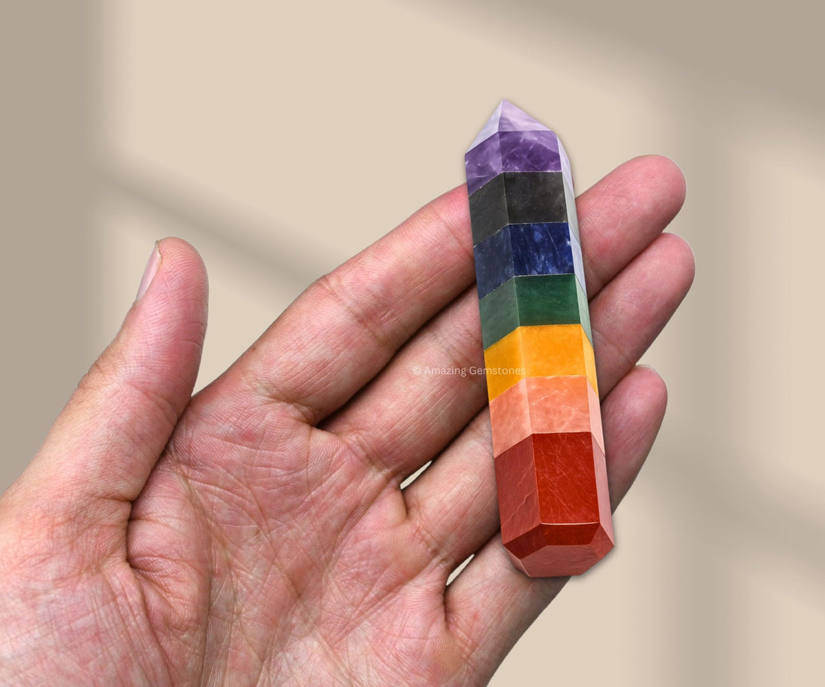 Amazing Gemstone Seven Chakra Crystal Towers ~ Natural Healing Crystal Point Obelisk for Reiki Healing and Crystal Grid (2" to 3" INCH)