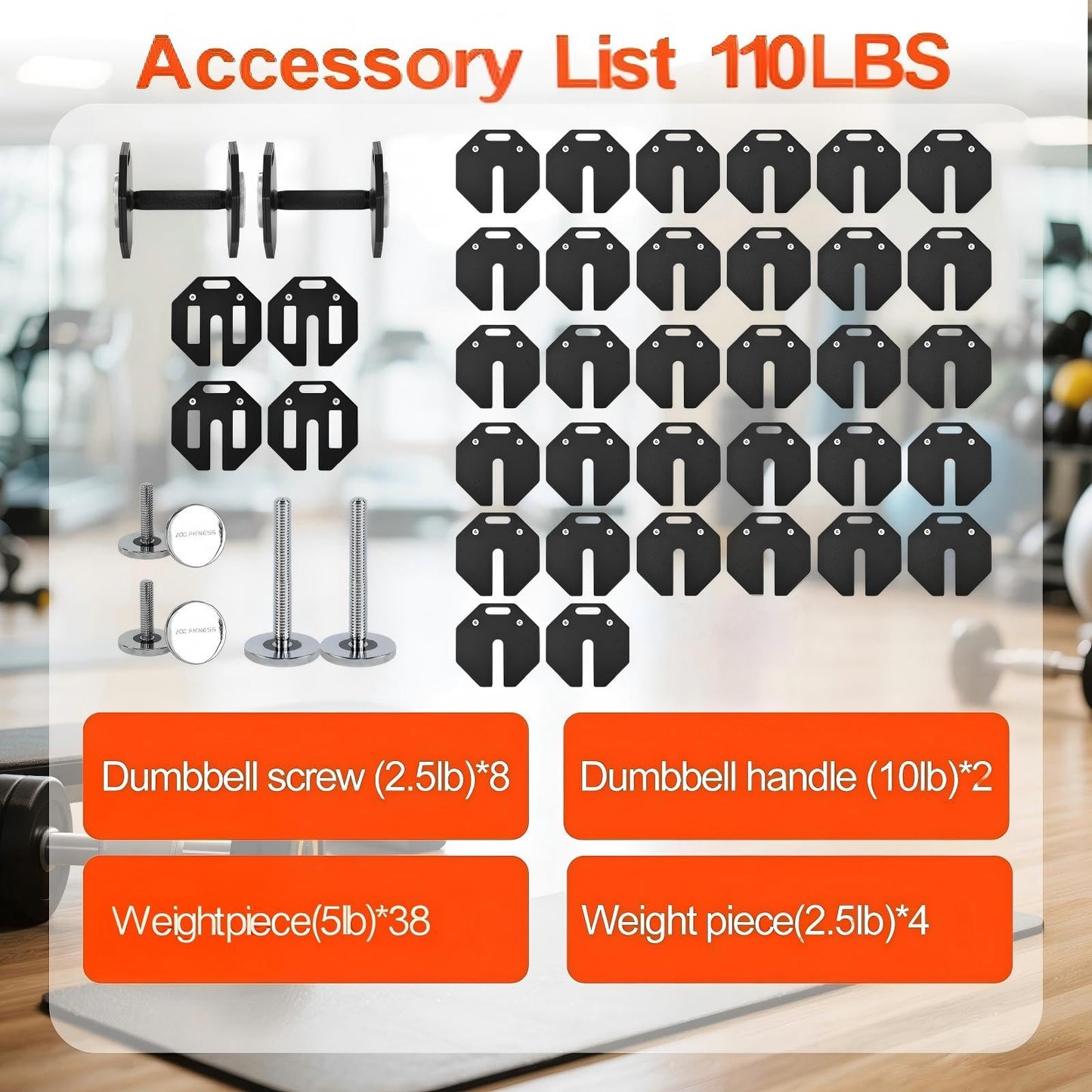 Adjustable Dumbbell Sets 110LB Pairs Durable Steel Build, Free Weights Dumbbells Set with Anti-slip Handle, 5 LBS Increment, For Full Body Home Gym Workout 110LBSx2