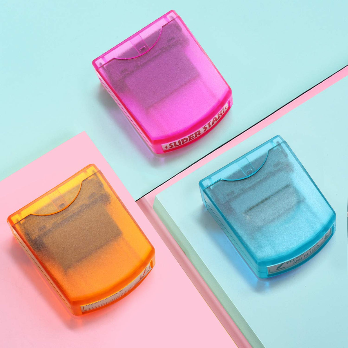 RELIANCER 8PCS Teacher Stamp Set,Colorful Self-Inking Motivational Classroom Stamper for Grading,Encouraging Rating Stamp Student,Parent Signature Stamps for Homework,School Homeschool Reward Supplies