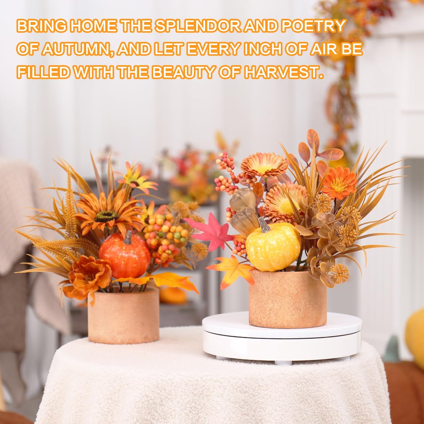YINGQIWISH 2PCS Fall Decor, Artificial Maple Leaves Pumpkin Berry Table Decorations, for Home Autumn Harvest Halloween Thanksgiving Holiday Party Table Centerpieces Fireplace Decor.
