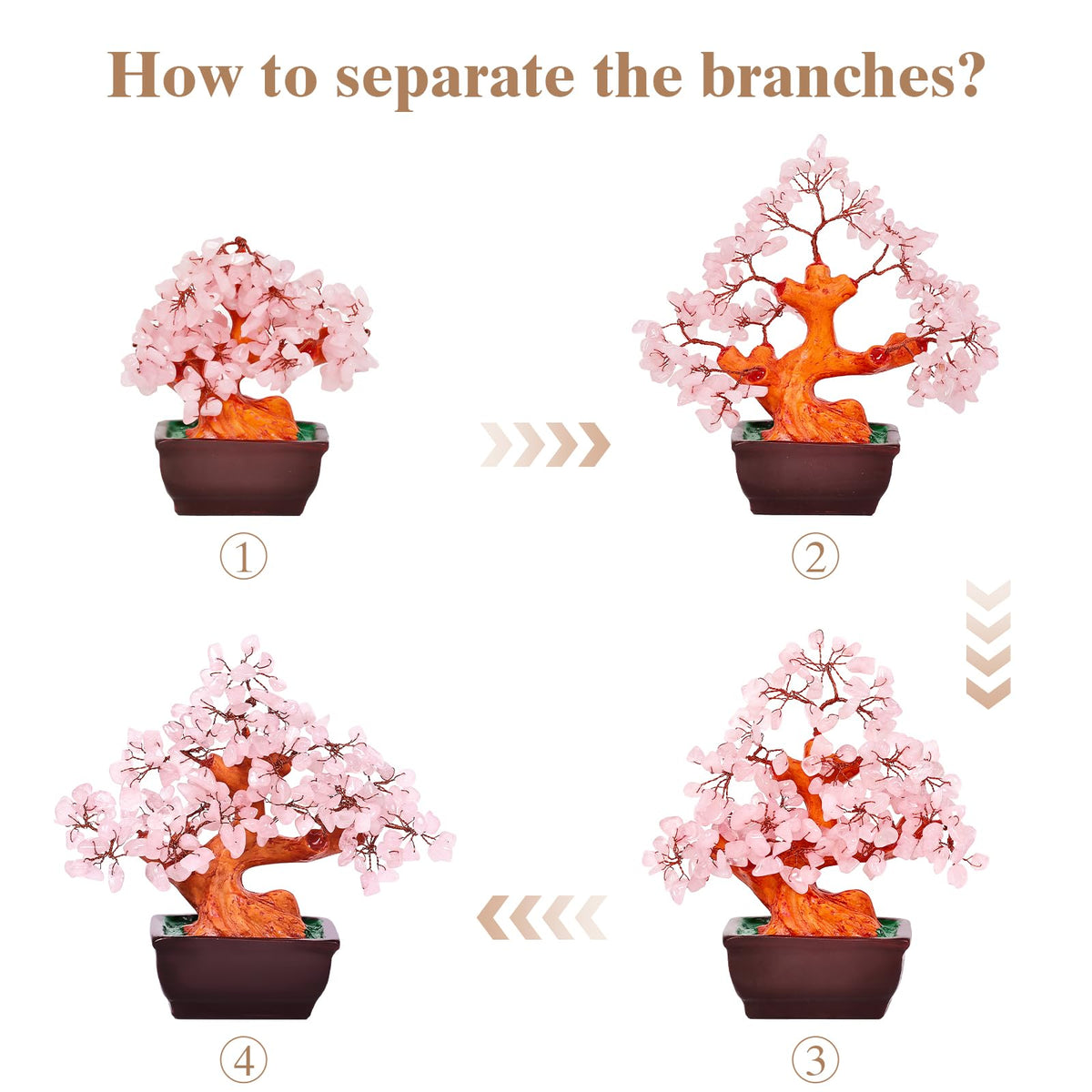 AzureLeap Feng Shui Natural Rose Pink Quartz Crystal Money Tree Bonsai Style Decoration for Wealth and Luck (Pink)