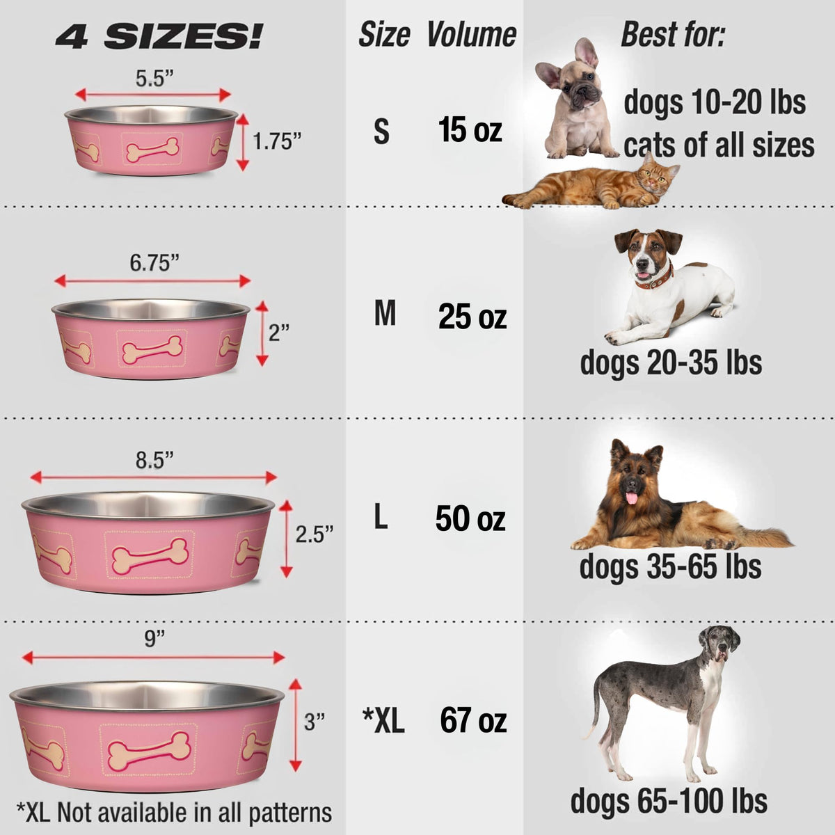 Loving Pets Coastal Bella Bowl for Dogs, Medium, Pink