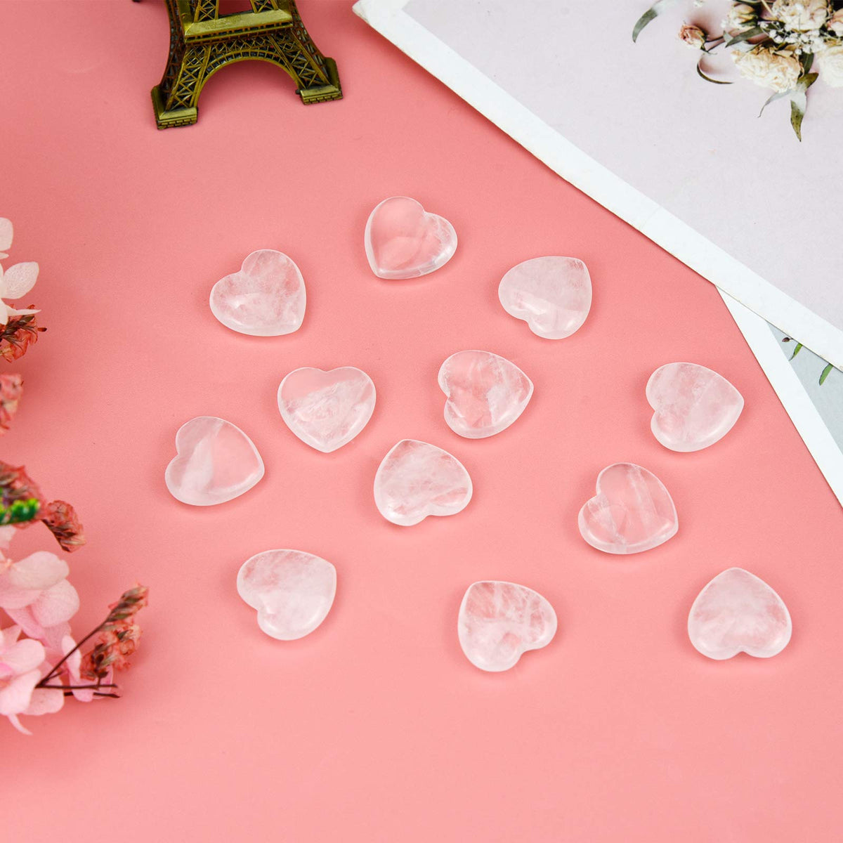 Marrywindix 15 Packs 0.8 Inch Healing Crystal Natural White Crystal Heart Love Carved Palm Worry Stone Chakra Reiki Balancing