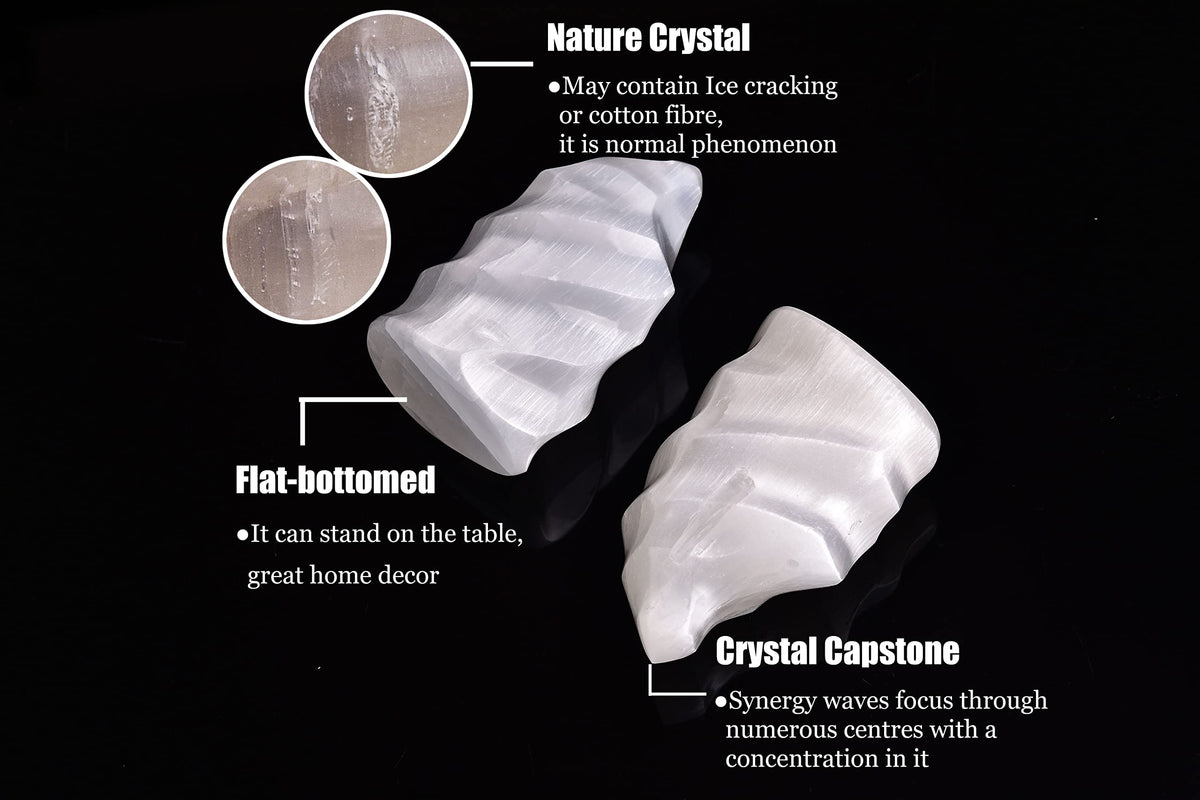 AMOYSTONE Selenite Crystal Tower Flame Shaped Stone Large Healing Crystal Meditation Home Decor 4"