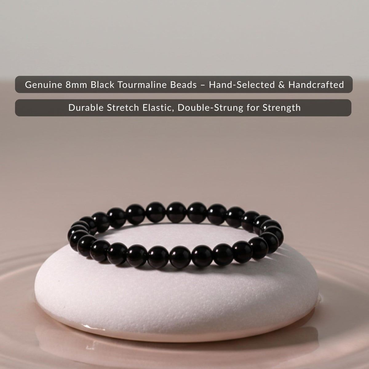Cherry Tree Collection Black Tourmaline Beaded Bracelet – Genuine 8mm Gemstone Stretch Bracelet for Men & Women – Handmade Crystal Bracelet - (Black Tourmaline - M)