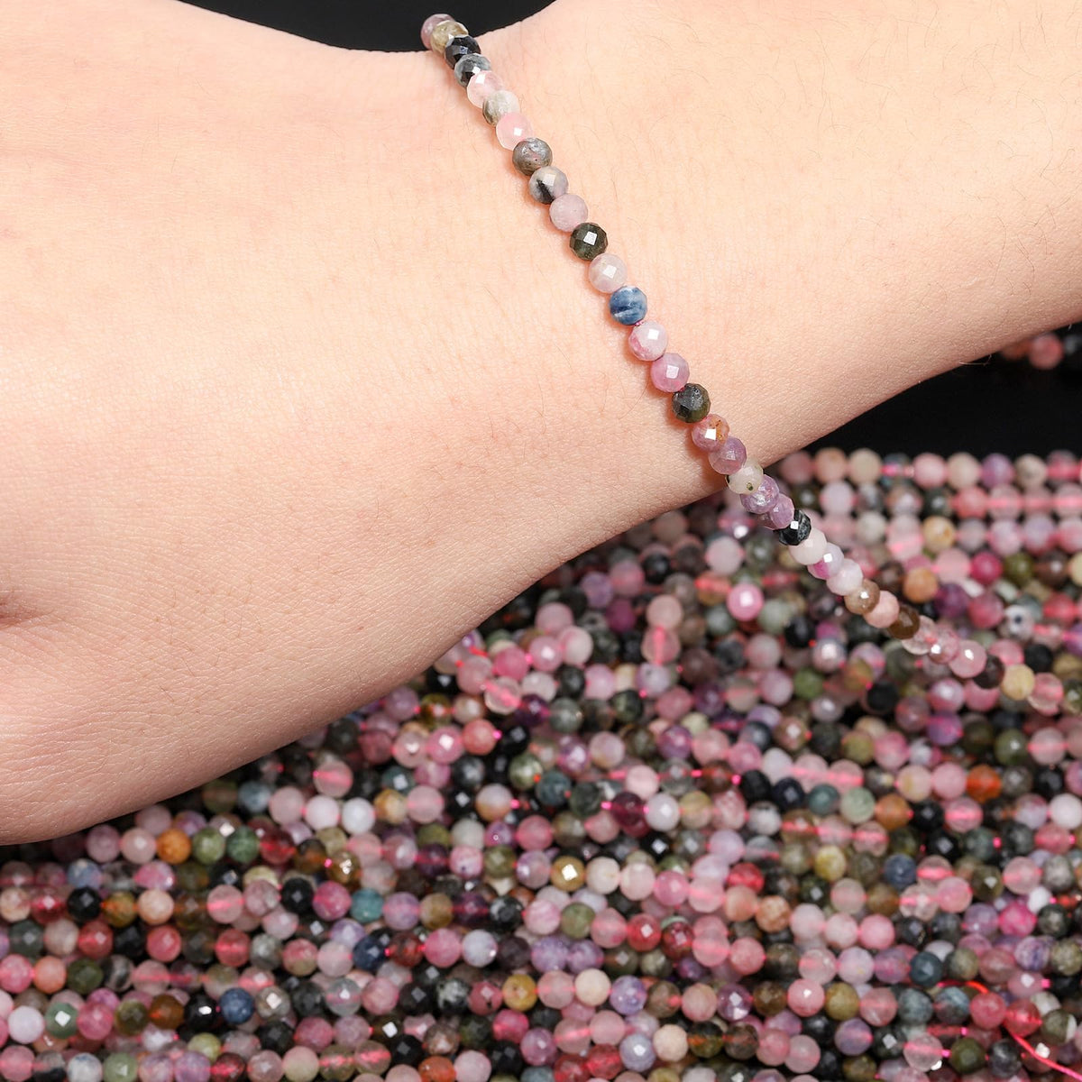 Song Xi 180pcs 2mm Natural Tourmaline Gemstone Beads Faceted Round Loose Stone Beads for Jewelry Making (1 Strand)