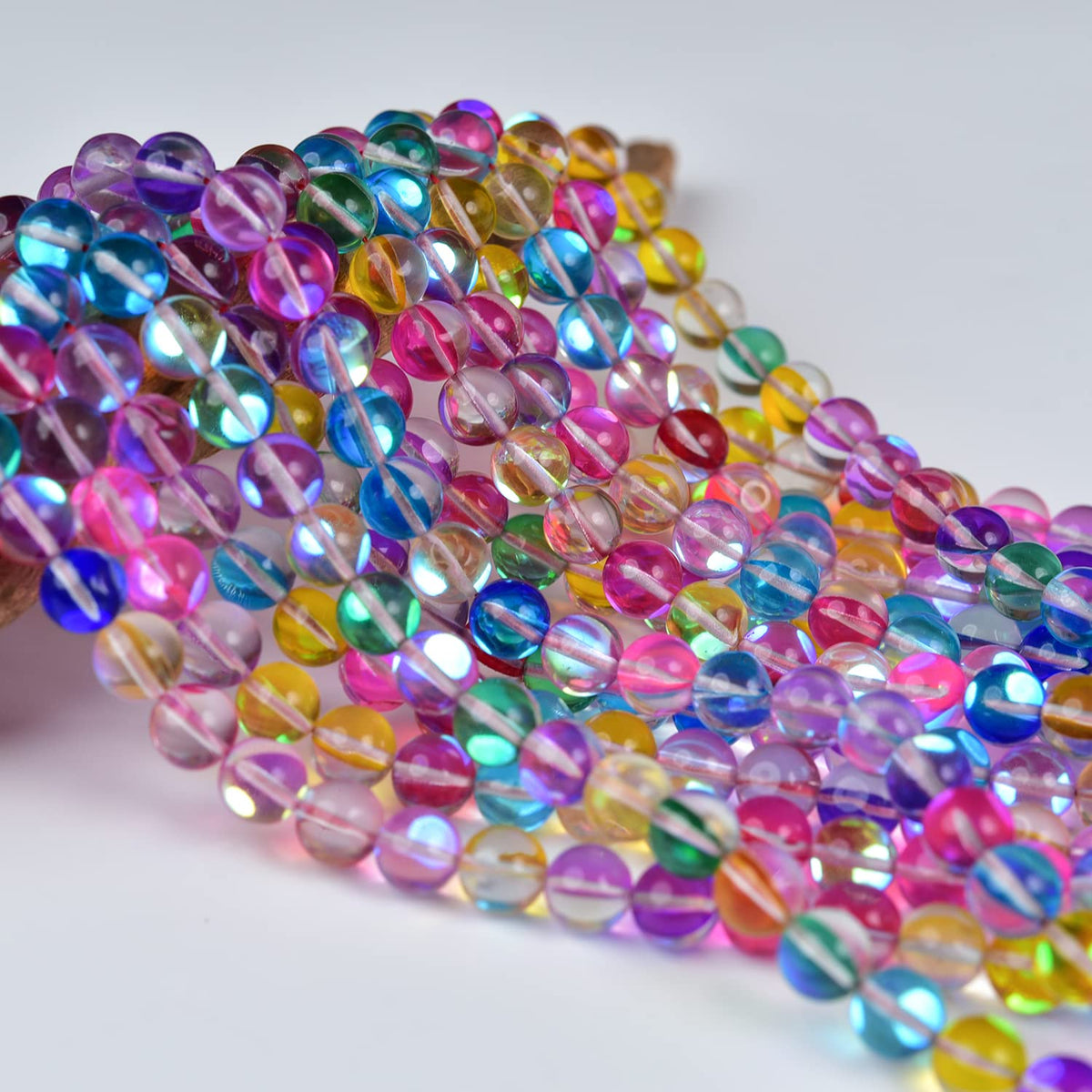Asingeloo 6mm Mix Color Angel Aura Round Gemstone Polished Mermaid Aura Moonstone Smooth Stone Loose Beads Crystal Quartz for DIY Jewelry Making 1 Strand 15