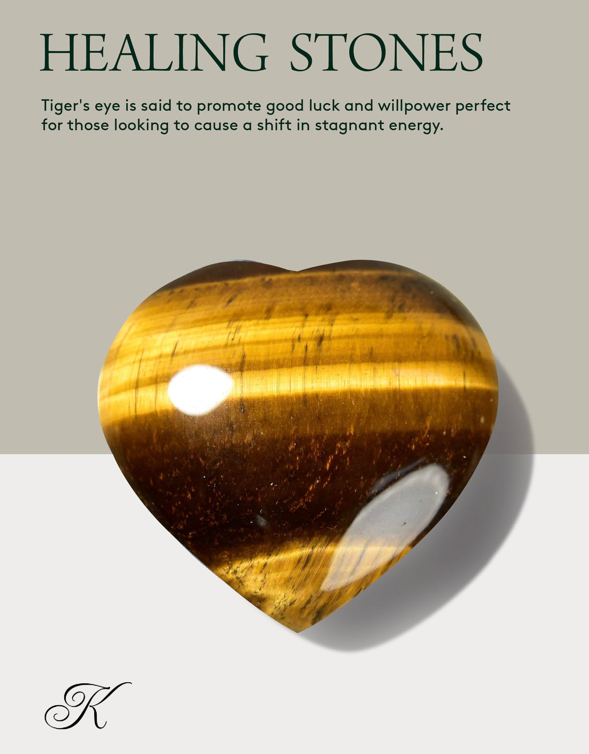 KALIFANO Tiger's Eye Heart - Worry Stone with Healing & Calming Effects - AAA Grade High Energy Crystal with Information Card - Reiki Carving Used for Protection (Family Owned)