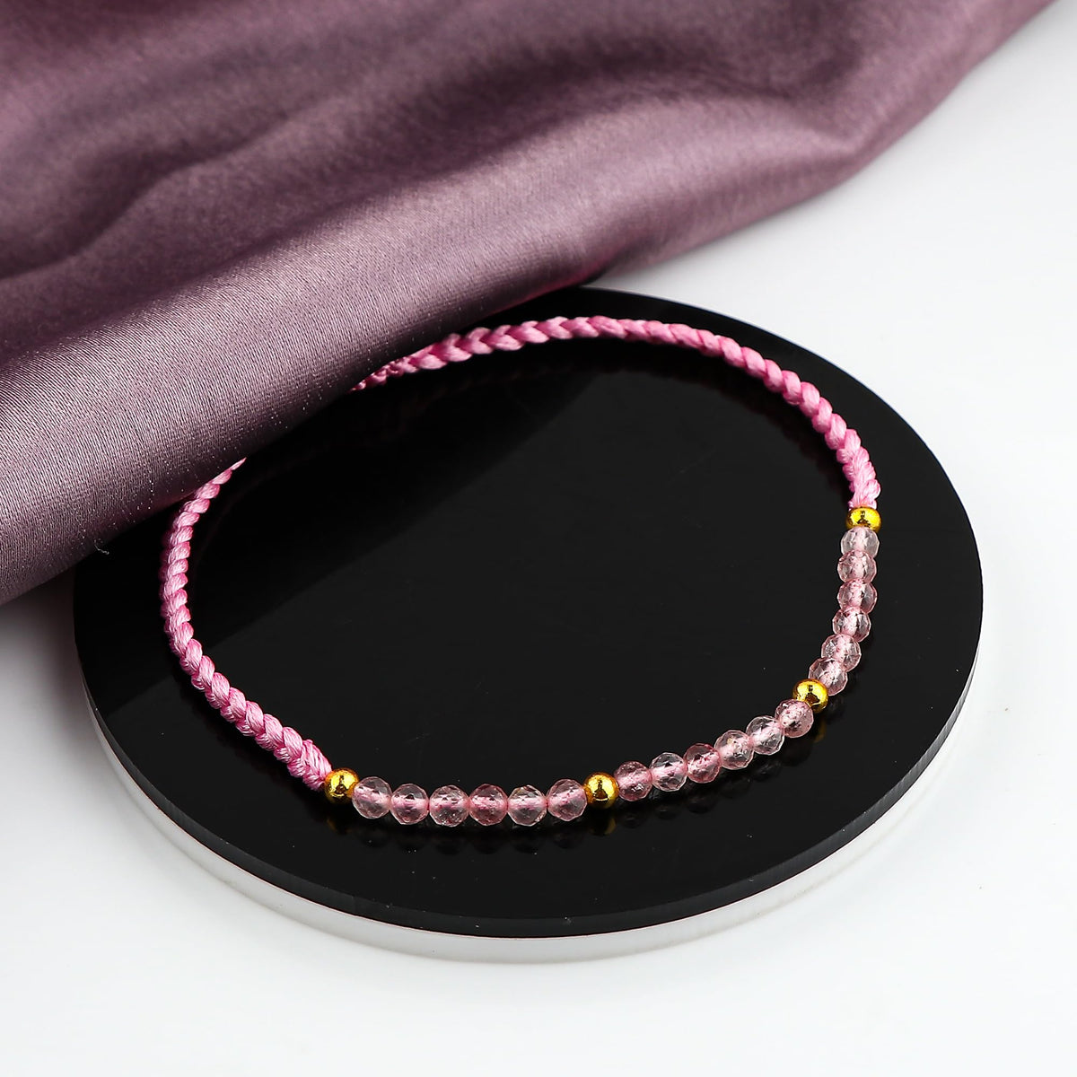 GEMSYMPHONY Strawberry Quartz Gemstone Beads Braided Bracelet – 3.5mm Natural Stone Beads, Handmade Adjustable Braided Rope Bracelet, Healing Crystal Jewelry for Men & Women, Unisex Boho Gift