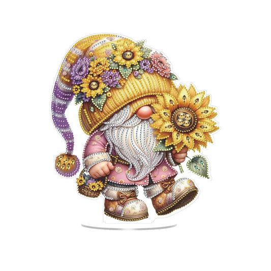 Bloomthread Diamond Art Painting Kit - Gnome and Sunflower Partial Drill Diamond Painting Ornament Single Sided for Adult Beginner, DIY Craft Kit for Holiday Gift (Gnome)