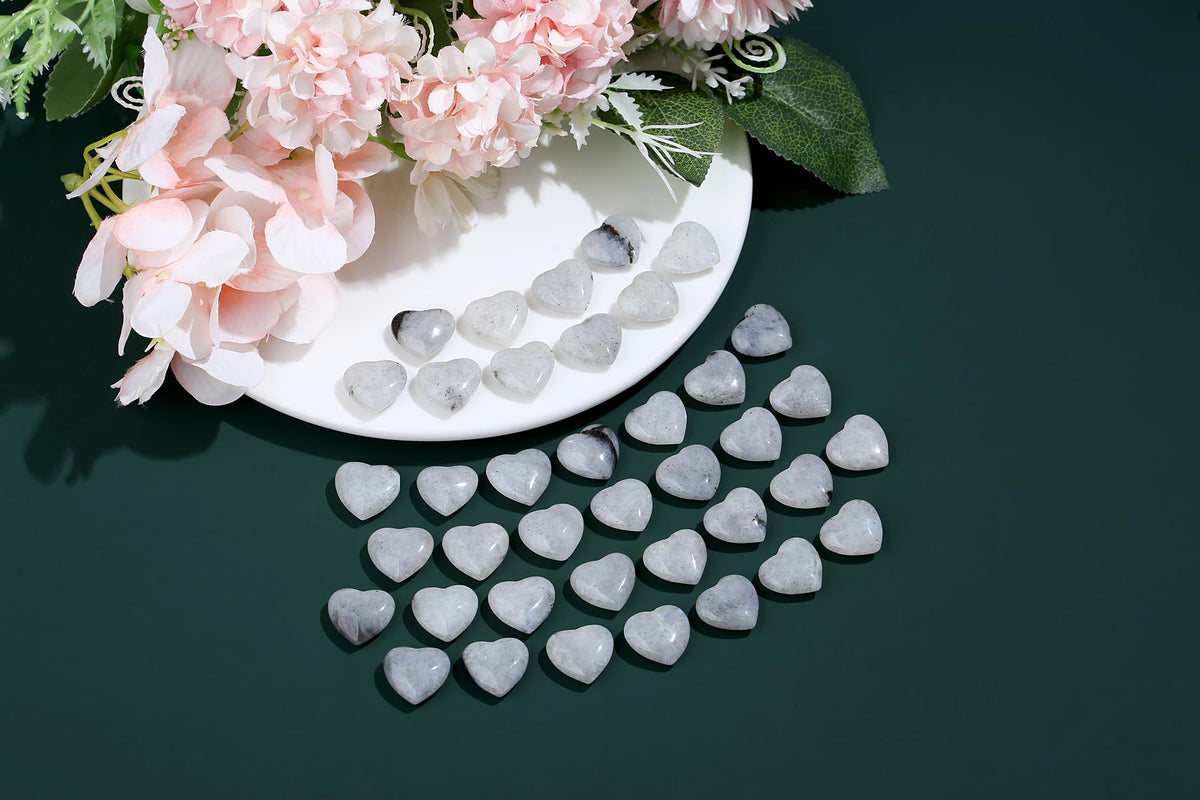 NUKAYAI 20PCS Moonstone Healing Crystals Set Stones Love Heart Shaped Polished Crystal Natural Cute Pocket Thumb Reiki Wholesale Set Gifts Balancing Meditation Mothers Day Bulk Gifts for Women