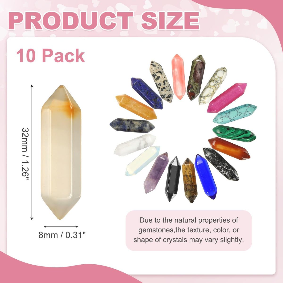 MECCANIXITY 10 Pack Clear Agate Quartz Crystals, Polished Crystals Bulk Hexagonal Shaped Meditation Gemstone for Jewelry Making Energy Balance Accessories Gifts