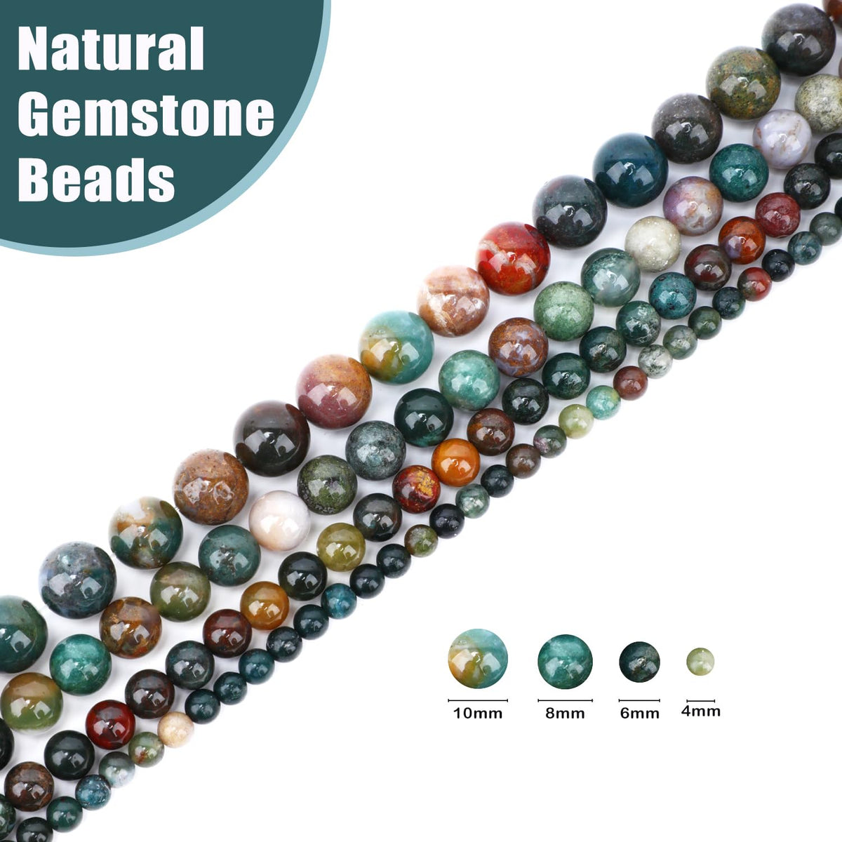 CMBYN Natural Stone Beads Round Genuine Real Stone Beading Strand Loose Gemstones DIY Smooth Bead for Bracelet Necklace Earrings Jewelry Making (Indian Agate, 10mm 36 Pieces)