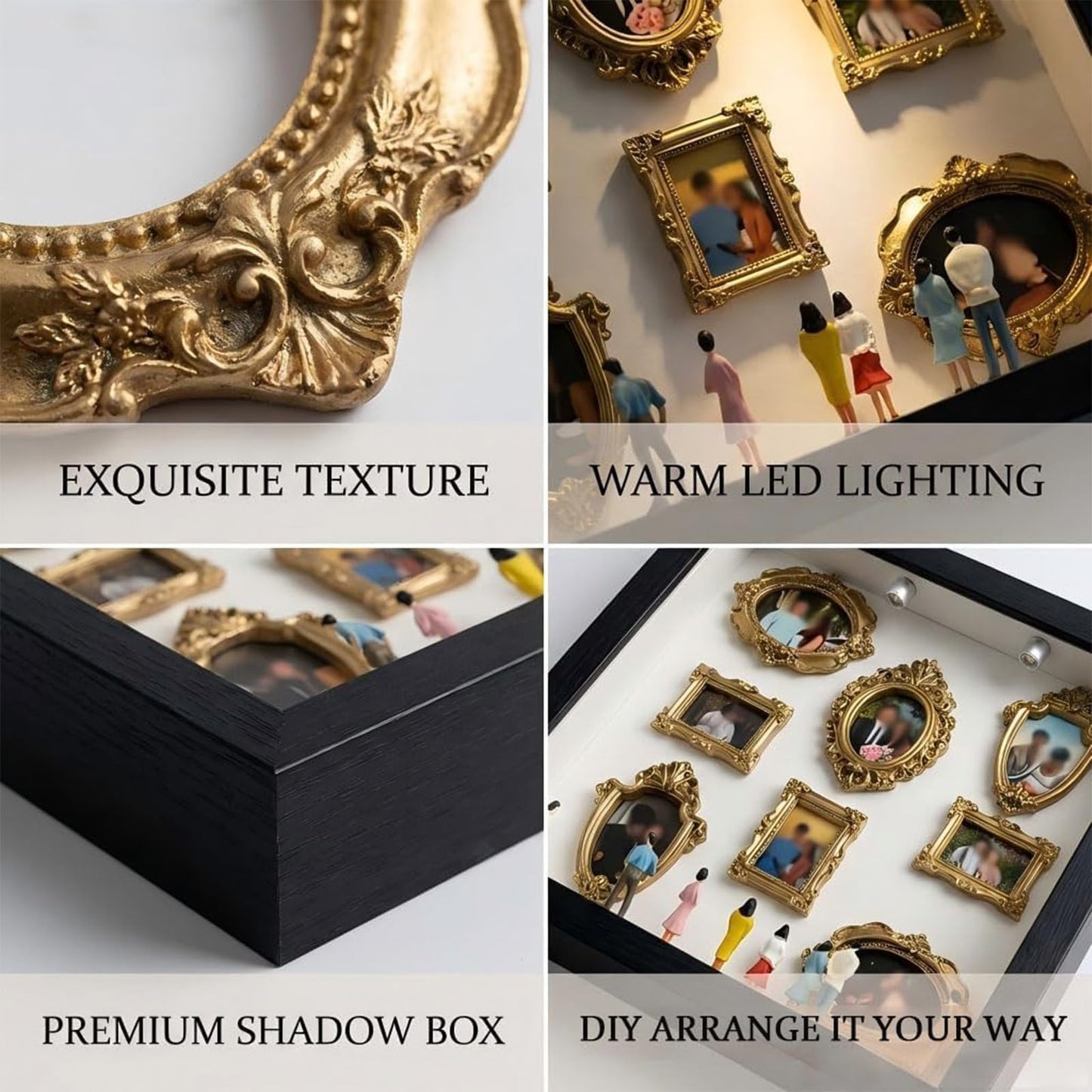 DIY Silhouette Shadow Box Frame Kit,Mini Frames for Shadow Box with Figurines and Small Bulb, Museum of us-Custom Memory Collage Frame for Pictures, Crafts & Home Decor Gift (Black)