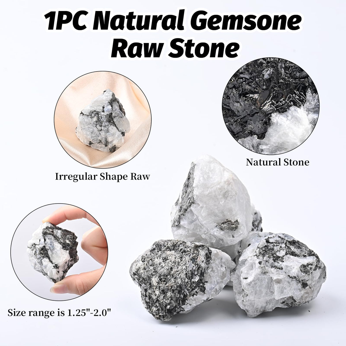 Moonstone Raw Stones 1PC,Gemstones Raw Stones and Healing Crystals,Hand Carved Natural Pocket Raw Stone for Decoration Tumbling,Garden(1.18"-1.97")