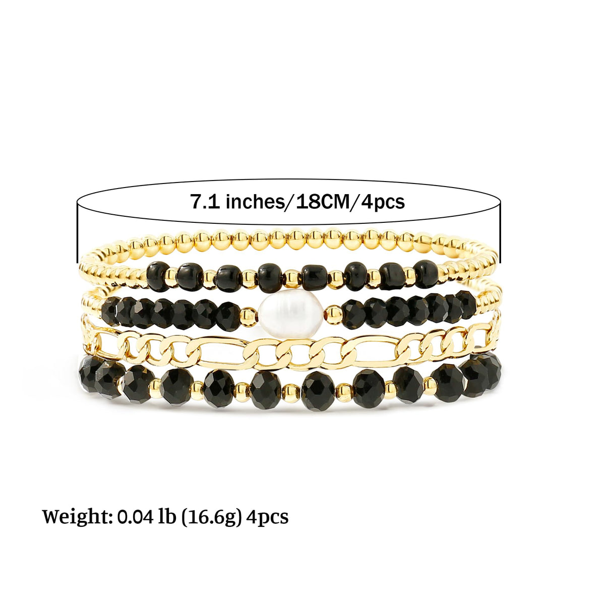 Badu Gold Bracelets for Women Boho Black Crystal Multiple Layered Stackable Wrap Beaded Bangle Set Cuban Chain Trendy Jewelry