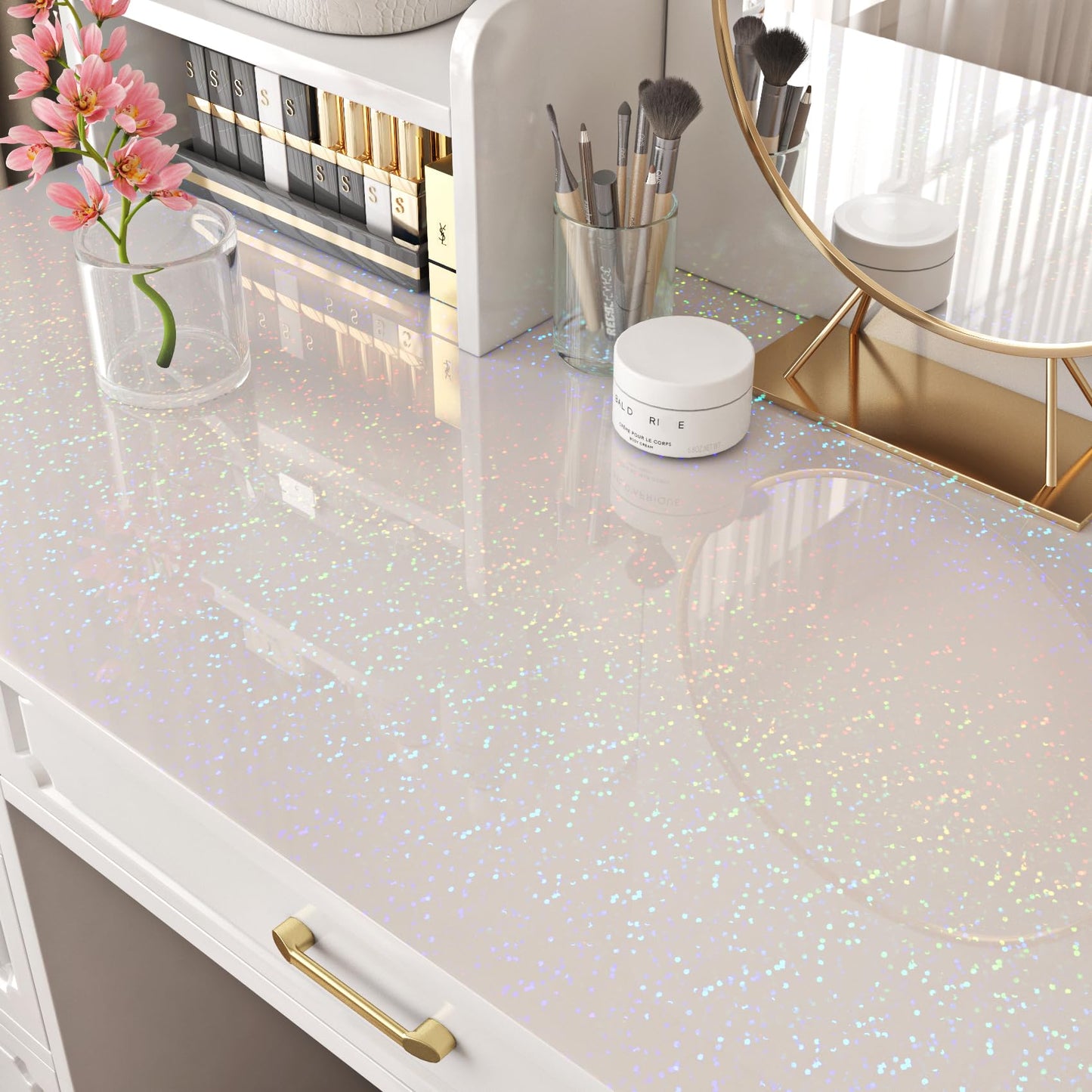 Yenhome 17.7"X10ft Holographic Sticker Paper with Micro Dots vinyl roll Self-Adhesive Laminating Roll Iridescent Reflective laminating sheets waterproof Holographic paper for DIY Craft Home Decor Film