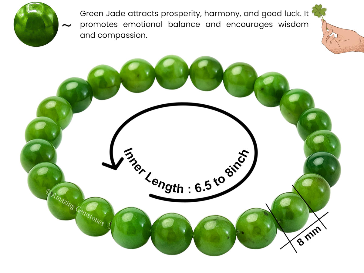 Amazing Gemstone Nephrite Green Jade Crystal Bracelet for Women Men's Gifts - Protection Healing Crystal Bracelet - 8mm Gemstone Beaded Stretchable Bracelet Pulseras Para Hombres Mujer Stocking Stuffers Mothers Day Gift
