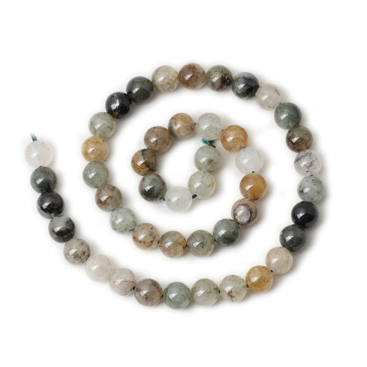 CHEAVIAN 45PCS 8mm Natural Green Phantom Crystal Round Loose Beads for Jewelry Making 1 Strand 15"