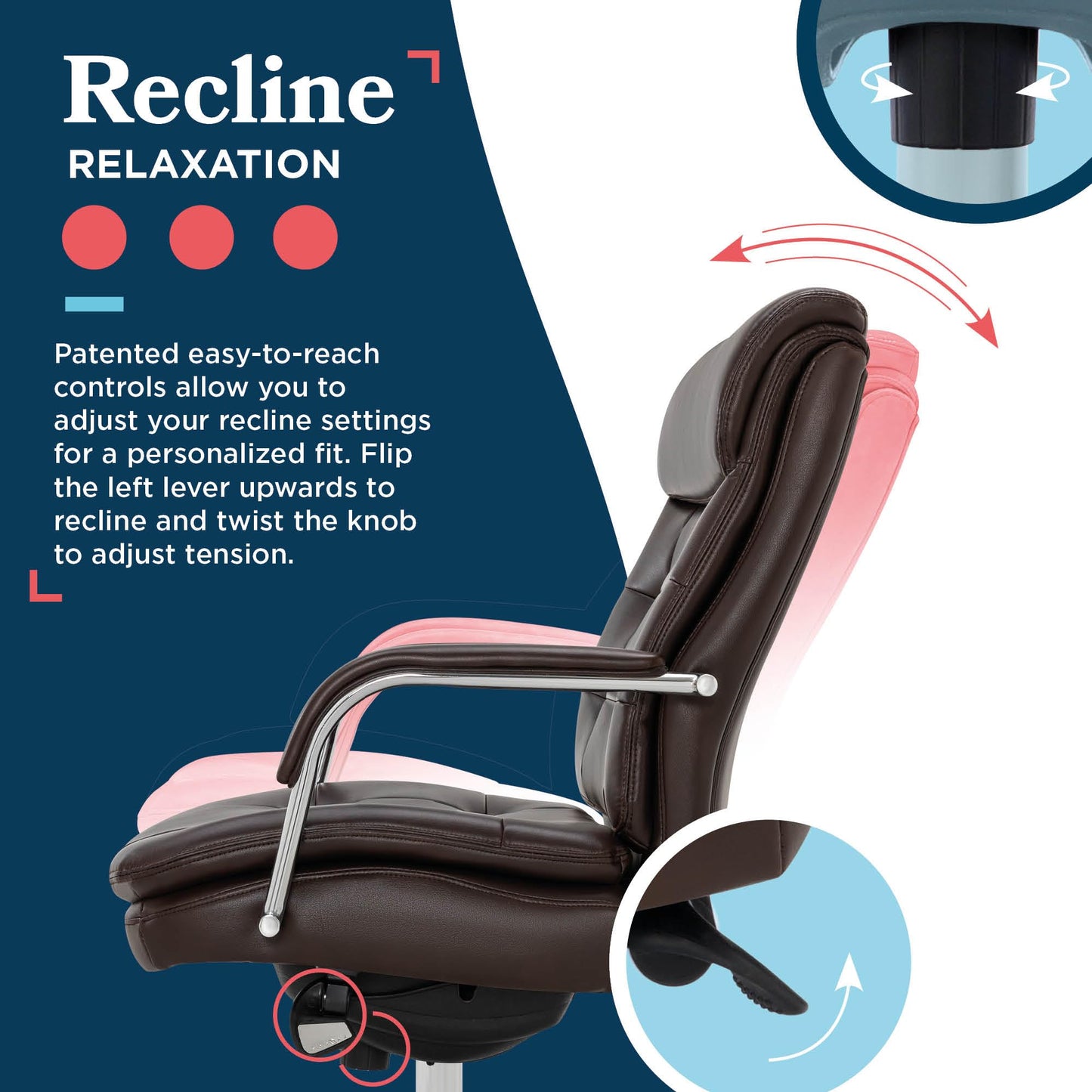 La-Z-Boy Sonata Executive Mid-Back Office Chair, Button-Tufted Seat and Back, Double-Layer Cushion, Padded Armrests, Ergonomic Computer DeskChair, Swivel Metal Base, Bonded Leather, Dark Brown/Chrome
