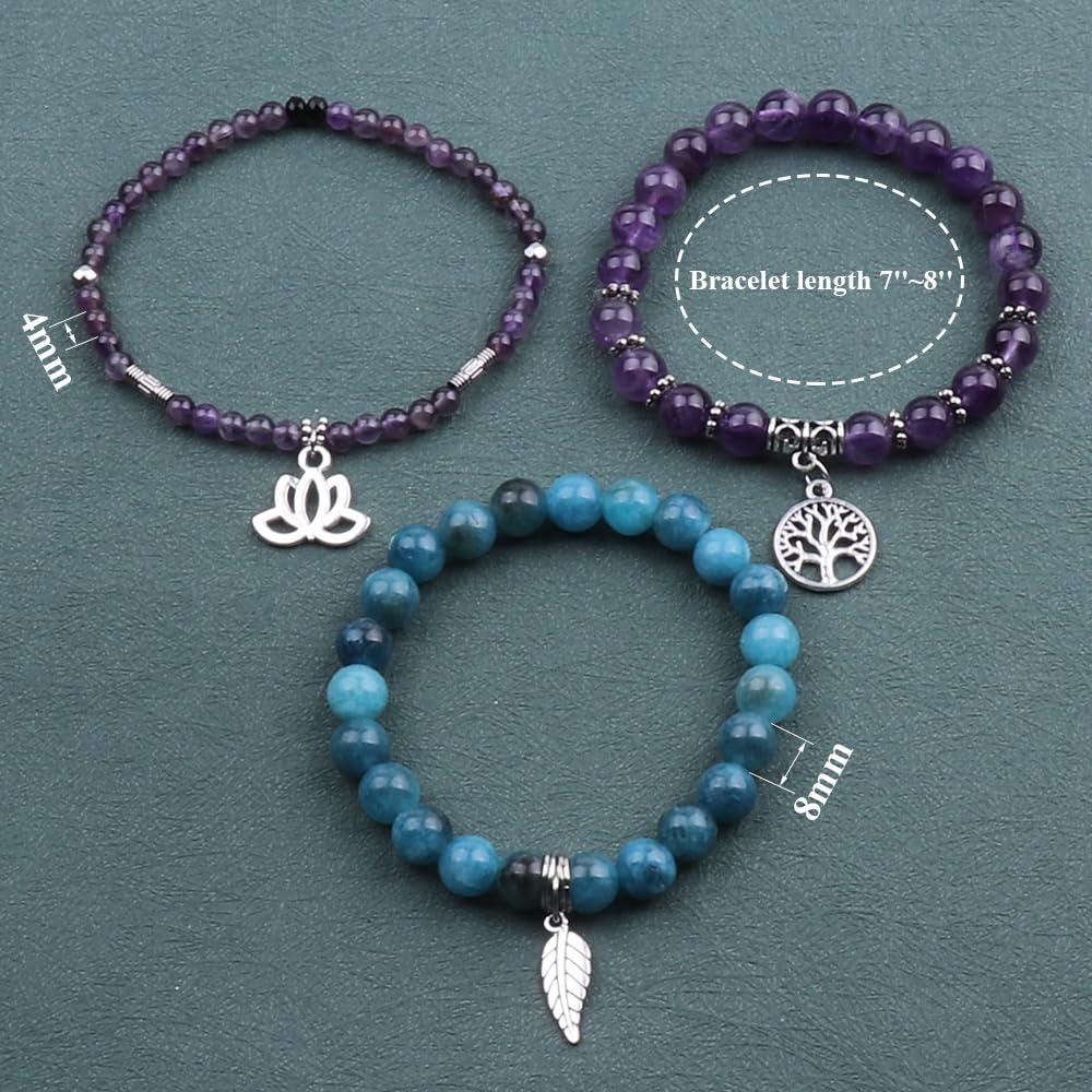 UEUC Tree of Life Yoga Healing Stone Bracelets, Multilayer Lotus Chakra Stone Reiki Bracelet Sets, Anxiety Crystal Natural Stone,for Women Stress Relief(#142)