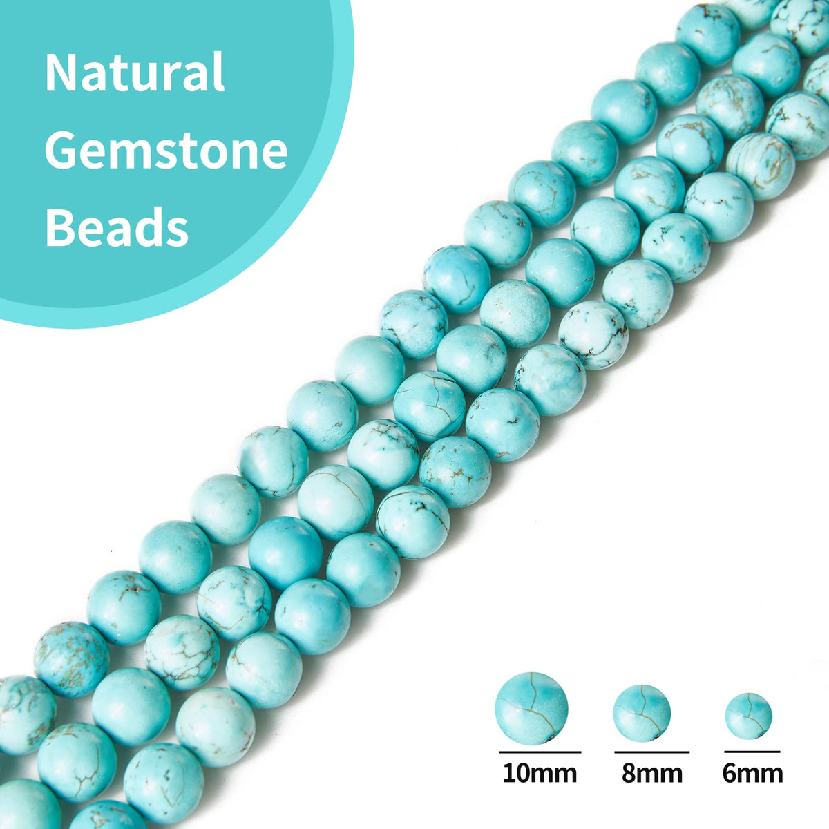 45pcs 8mm Natural Turquoise Beads Gemstone Beads Round Loose Beads for Jewelry Making