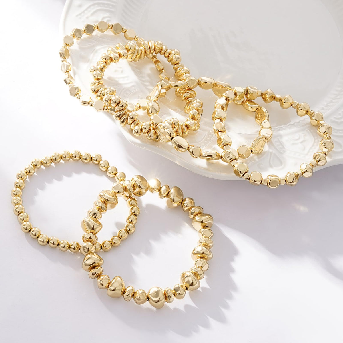 GOOJIDS Surfer Heishi Clay Bead Bracelets for Women Bohemian Stackable Gold Plated Beaded Stretch Bracelets Elastic Layering Friendship Bracelets Set Boho Jewelry
