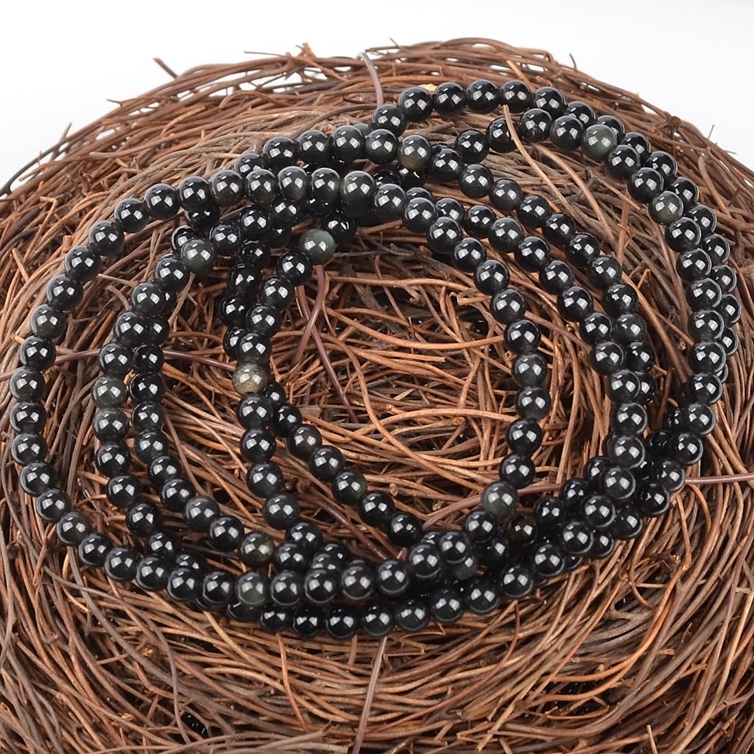 MASSIVE BEADS Black Obsidian - Stone of Pleasure - Handmade Yoga Stretch Elastic Bracelet Natural Stone Crystal Healing Power Energy Gifts for Unisex Adult 4mm