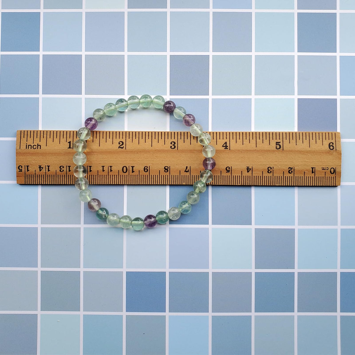 chengmu 6mm Fluorite Stretch Bracelet, Natural Gemstone Round Stone Crystal Beads for Beaded Elastic Bracelet 7.5"