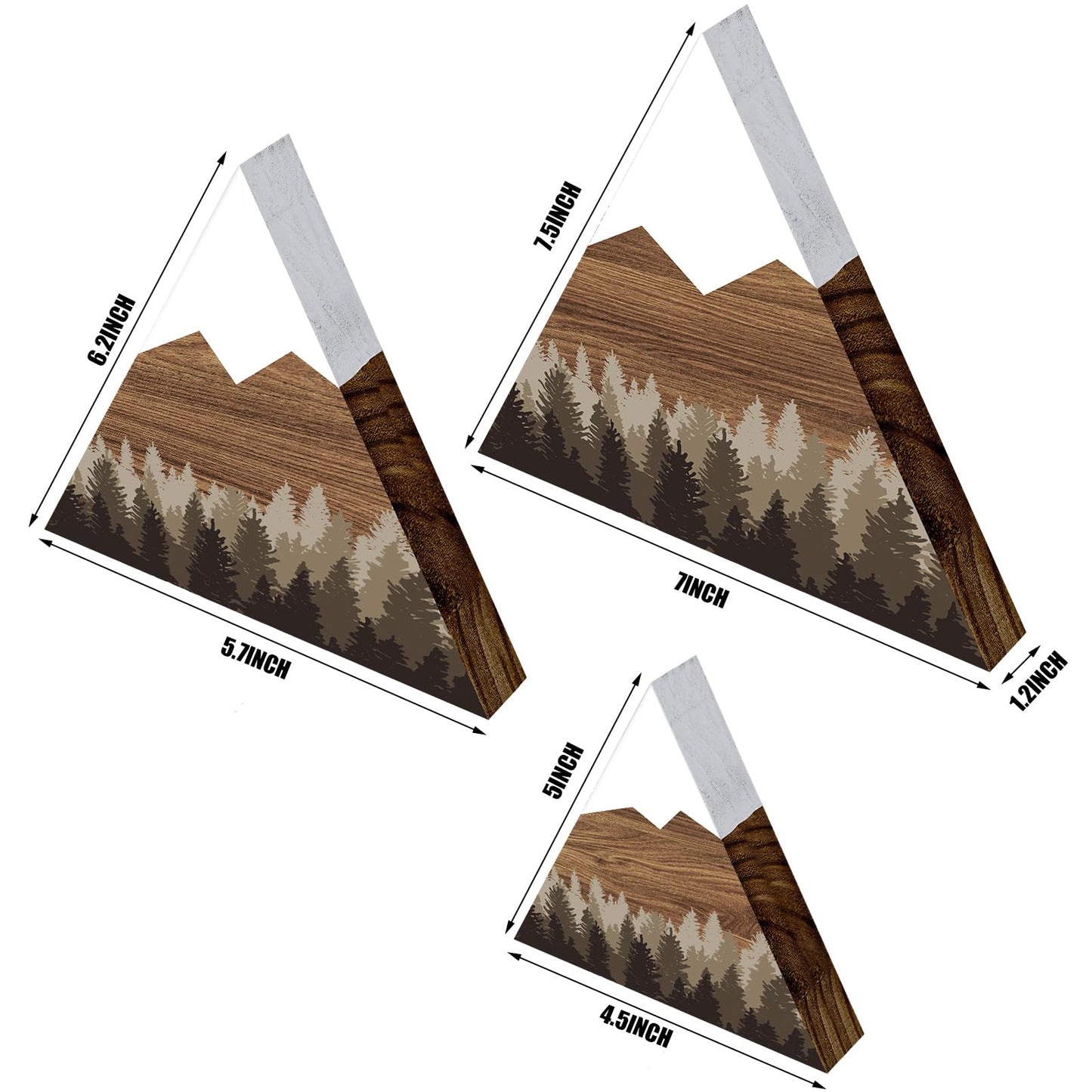 Maitys 3 Pcs 3 Size Mountain Shelf Decor Mountain Wooden Sign Farmhouse Wood Forest Sign Woodland Nursery Decor Travel Adventure Table Centerpiece for Home Farmhouse(Taupe)