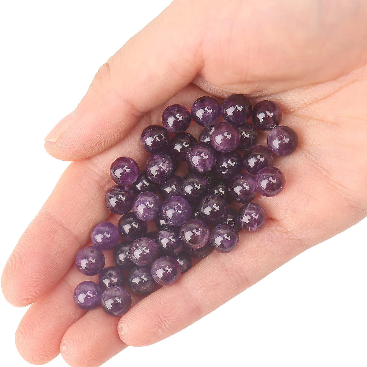 70PCS Natural 8MM Healing Gemstone, Amethyst Energy Stone Round Loose Beads, Semi-Precious Crystal Beads with Free Elastic String for Jewelry Making DIY