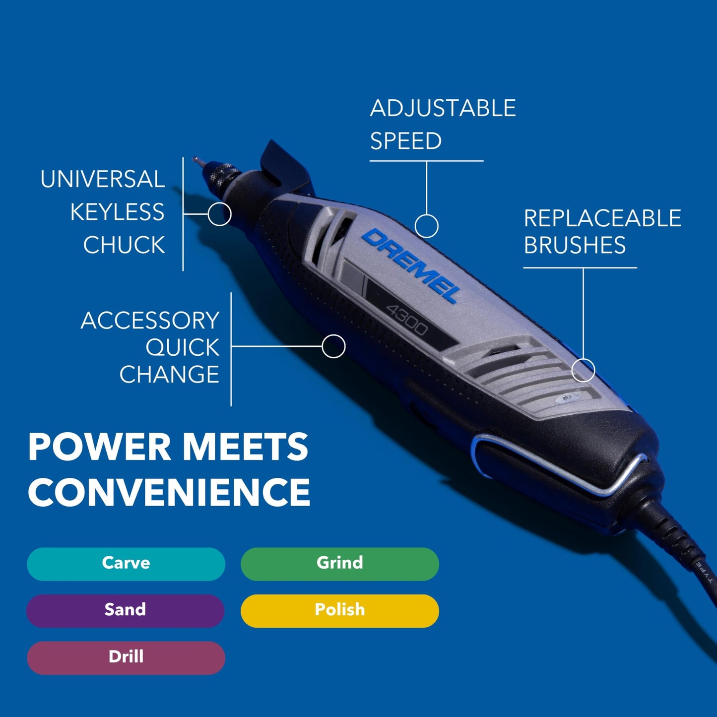 Dremel 4300-5/40 High Performance Rotary Tool Kit with LED Light- 5 Attachments & 40 Accessories - Ideal for Grinding, Cutting, Wood Carving, Sanding, and Engraving