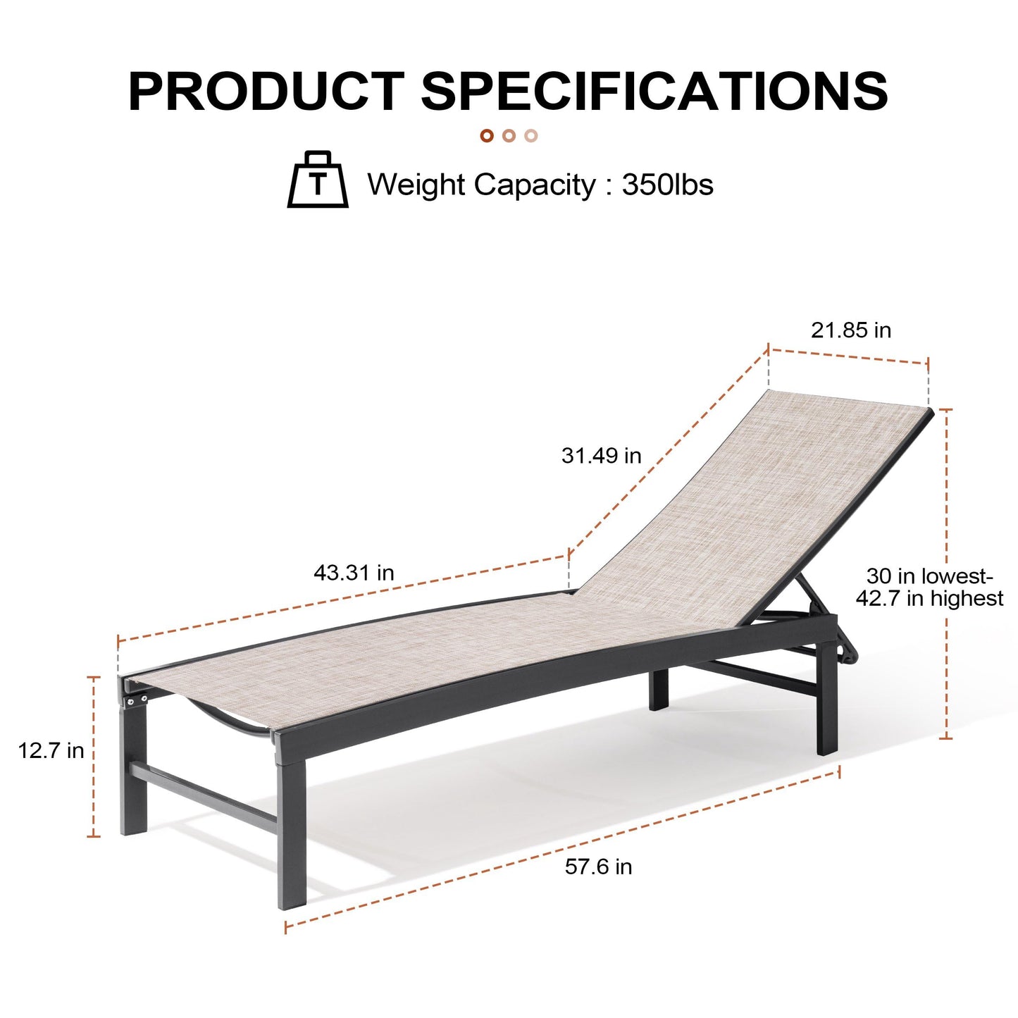 Crestlive Products Chaise Lounge Chair Outdoor Set of 4, Adjustable 5 Positions Pool Lounge Chairs, Metal Tanning Recliner, Outdoor Furniture All Weather for Patio, Beach, Yard, Pool(Beige)