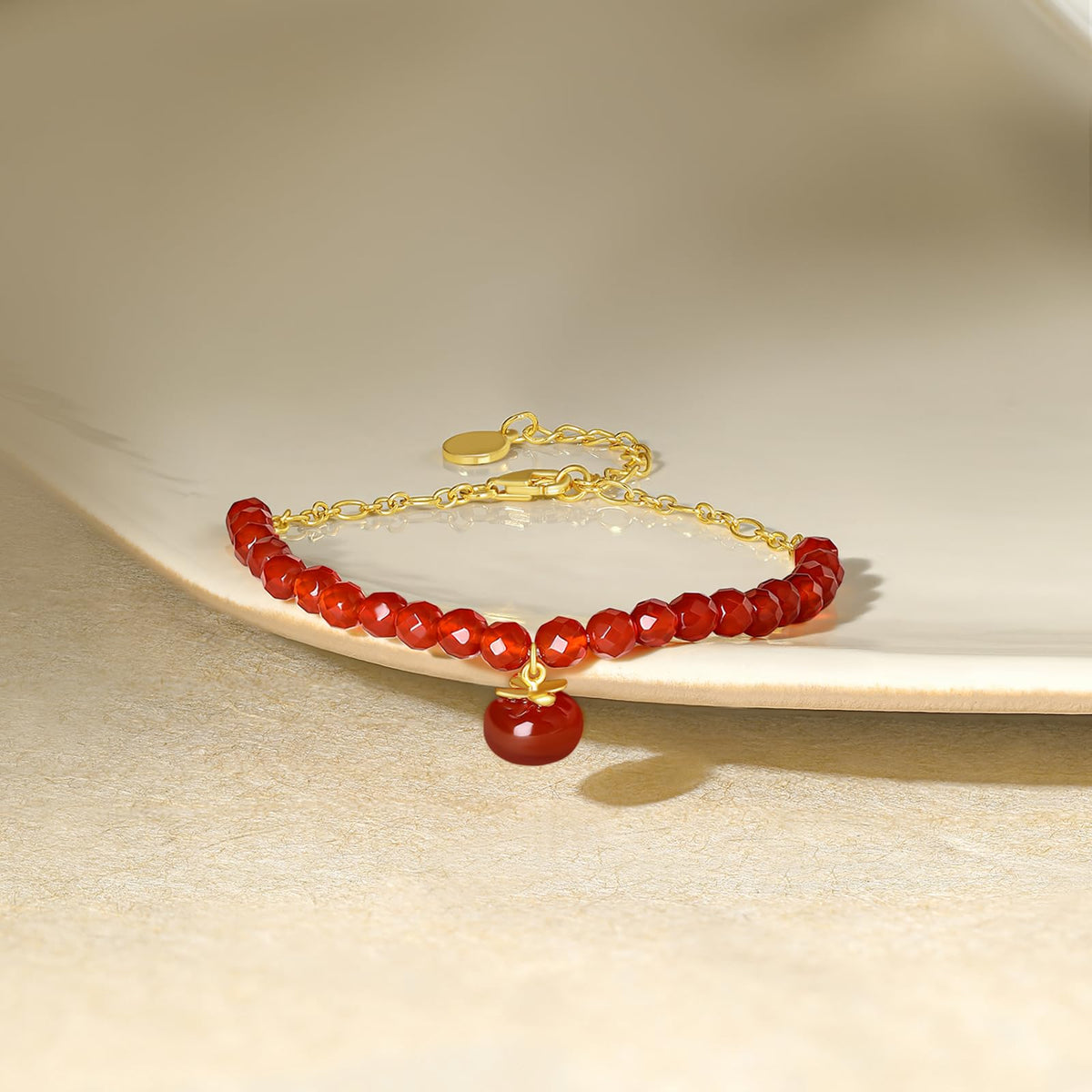 ZHOU LIU FU Sterling Silver Bracelet Red Agate Beaded Bracelet Fortune Bag Charm Bracelet Natural Gemstone Healing Jewelry for Women Mom Lover Birthday Aniversary
