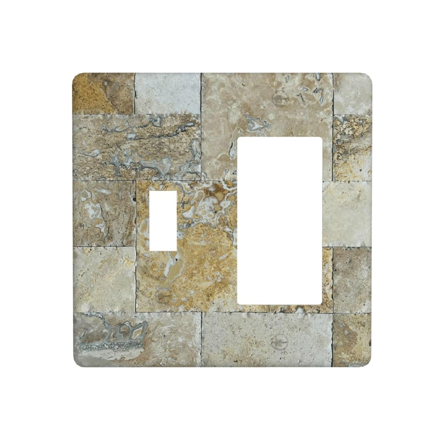 Mini Pattern Tumbled Mosaic Tile Stone Print Outlet Covers 1 Toggle 1 Rocker Combination Decorative Wall Plate Electrical Switch Plates Light Switch Cover Plate for Bathroom Kitchen Home Decor