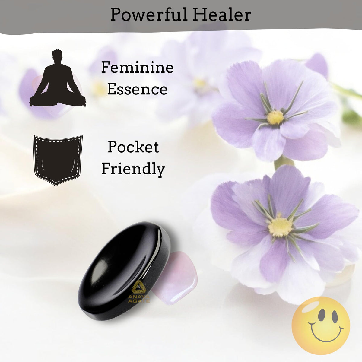 Anaya Agate Black Tourmaline Worry Stones Certified Crystal Thumb Worry Stone for Anguish, Relaxing and Soothing Balance Stones for Meditation, Stress Relief Crystals and Healing Stones for Men, Women