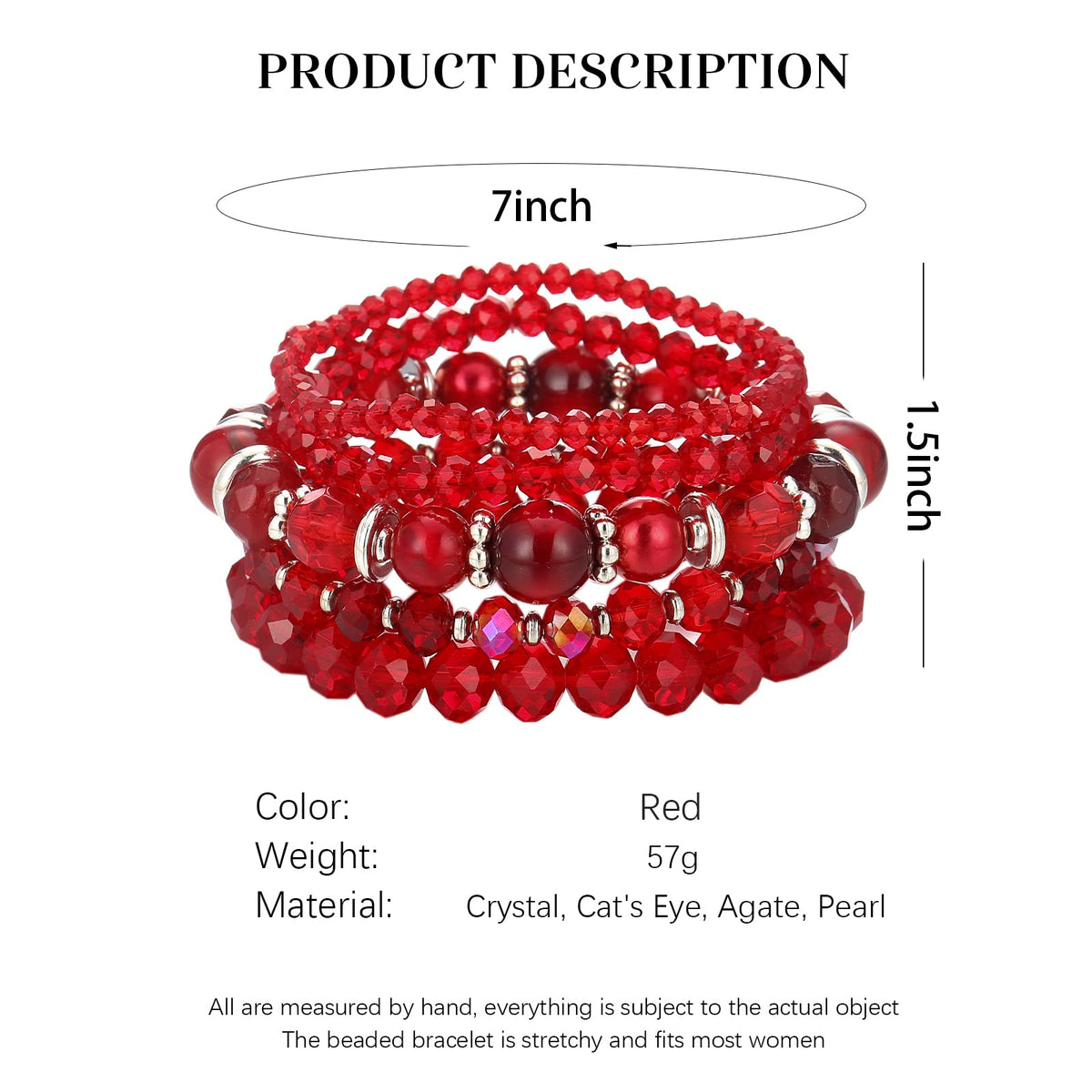 Noessla Beaded Boho Stretch Bracelet Colorful Stackable Crystal Beads Bracelets Trendy Costume Jewelry Mothers Day Gifts for Women(21-Red)