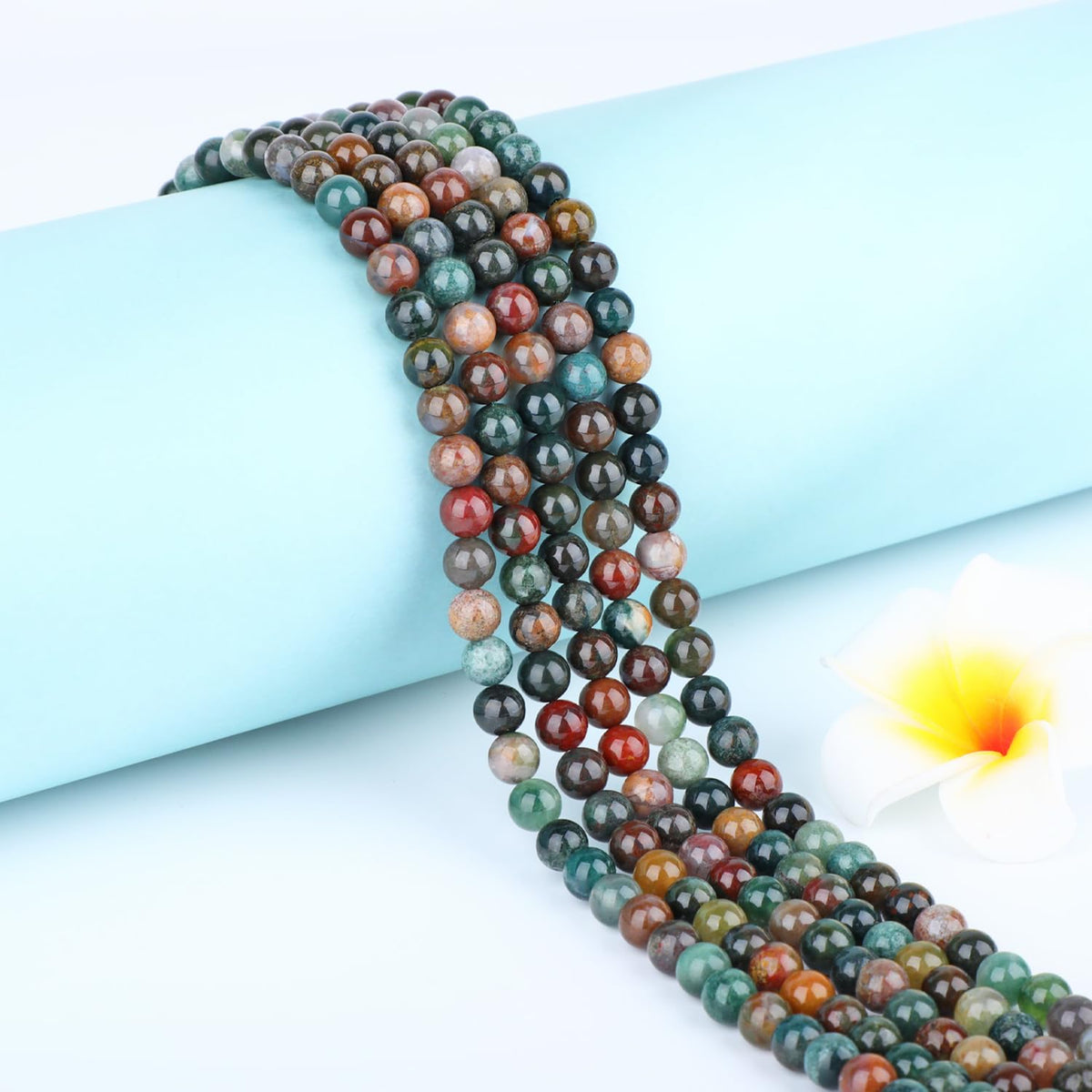 CMBYN Natural Stone Beads Round Genuine Real Stone Beading Strand Loose Gemstones DIY Smooth Bead for Bracelet Necklace Earrings Jewelry Making (Indian Agate, 6mm 60 Pieces)