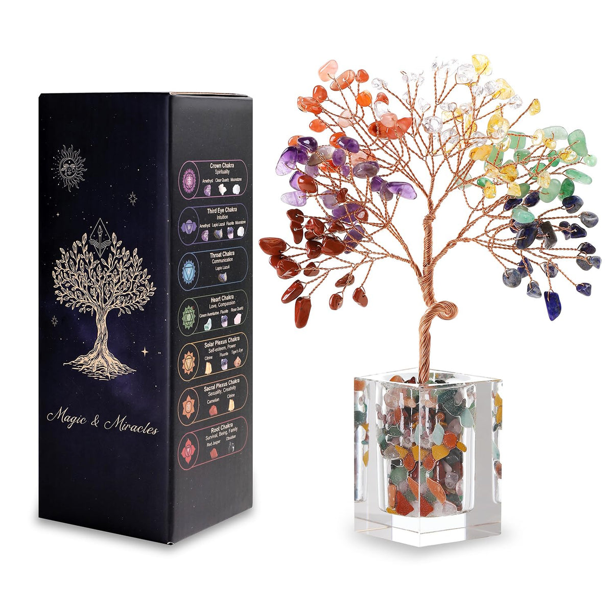 Crystal Tree of Life 7 Chakra Healing Crystal Trees Healing Stones for Office Desk Decor Home Living Room Decorations, Handmade Creative Good Luck Meditation Birthday Gifts for Women, Mom, Daughter