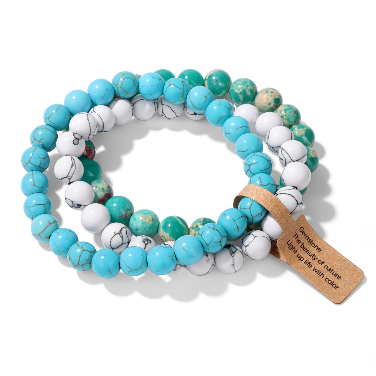 Risyfjew 3 PCS Turquoise Healing Crystal Bracelets Women 8mm Natural Stone Beaded Stretch Bracelet Turquoise Jewelry Gifts