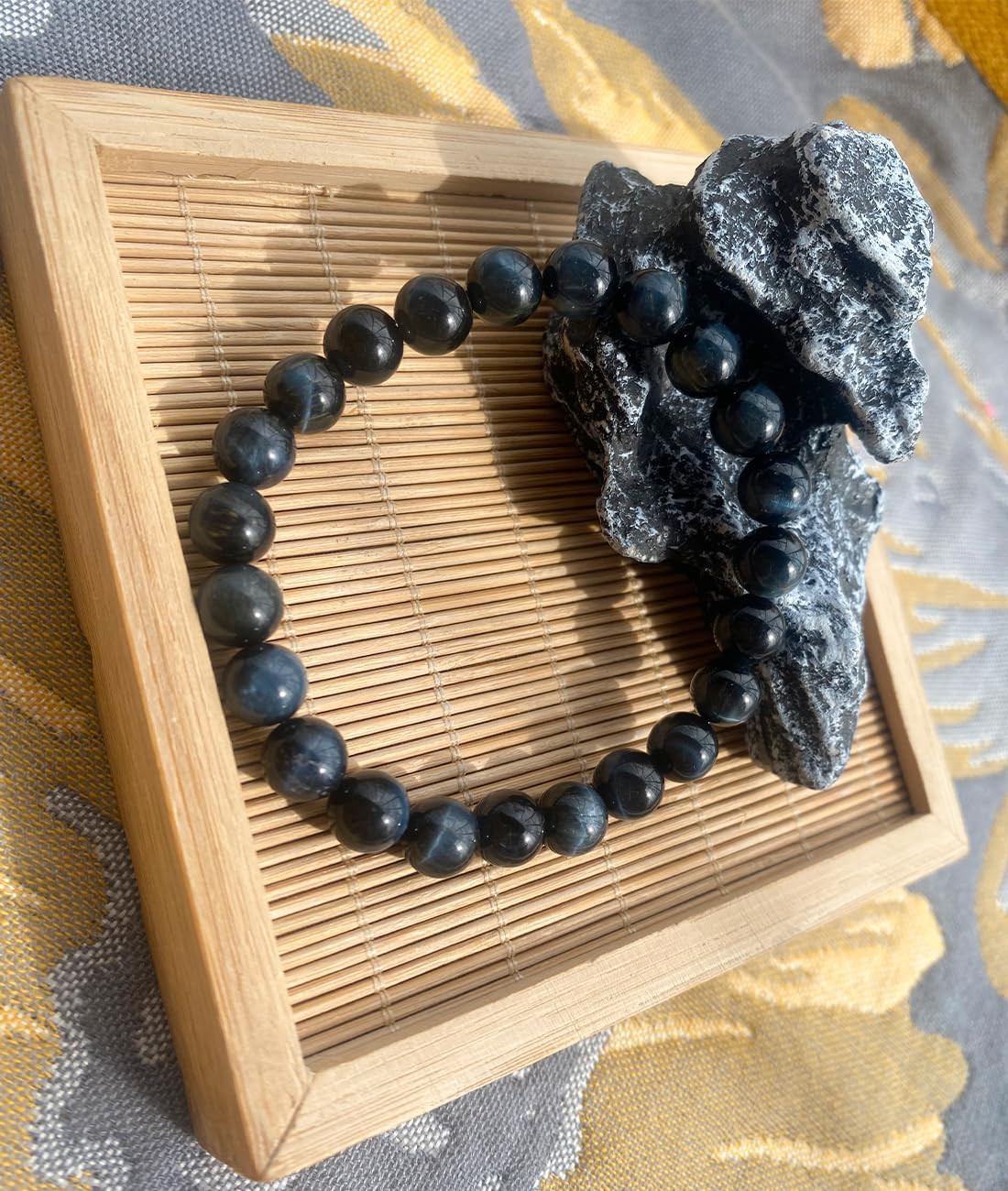 8MM Blue Tigers Eye Bracelet for Men Women | Fits for 6.5-7.5" Wrist | Protection from Evil Gem | Relief Anxiety Stress Fear | Natural Birthstone for June | Spritual choice for Friends Familys