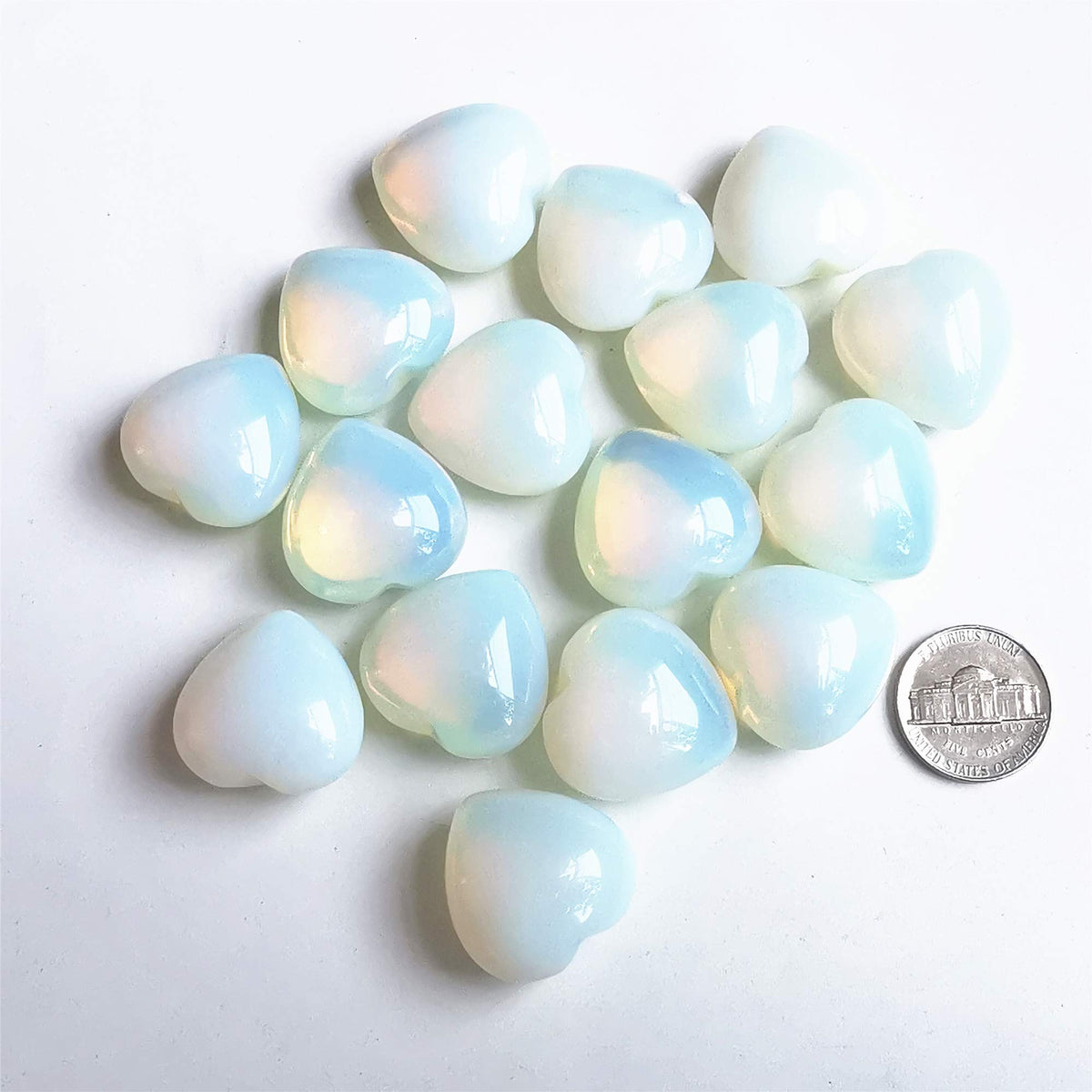 Bacatgem 3 Pcs Synthetic Opalite Pocket Palm Thumb Healing Crystal Heart Love Worry Stones,1 inches Reiki Balancing Crystal and Healing Stones