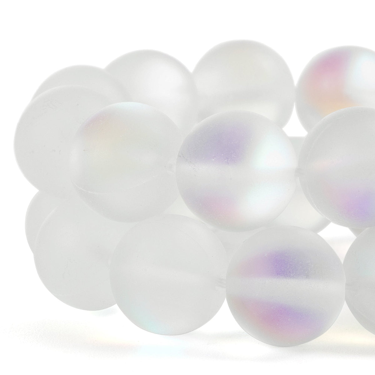 RUBYCA 6mm Round Moonstone Matte Crystal Glass Beads Aura for Jewelry Making White, 1 Strand