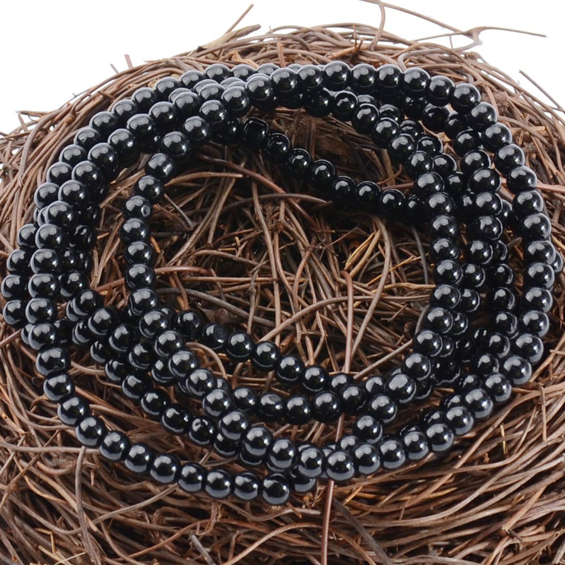 MASSIVE BEADS Black Tourmaline - Super Protection - Handmade Yoga Stretch Elastic Bracelet Natural Stone Crystal Healing Power Energy Gifts for Unisex Adult 4mm