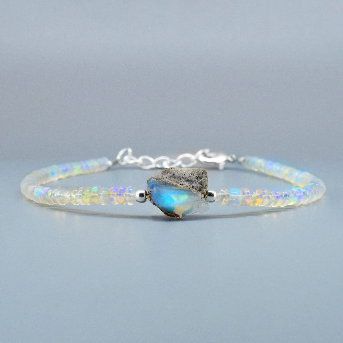 Gempires Natural Ethopian Opal Beads Bracelet, Raw Opal Bracelet, Faceted opal Beads, Healing Opal Protection Bracelet, 8 inch bracelet for women