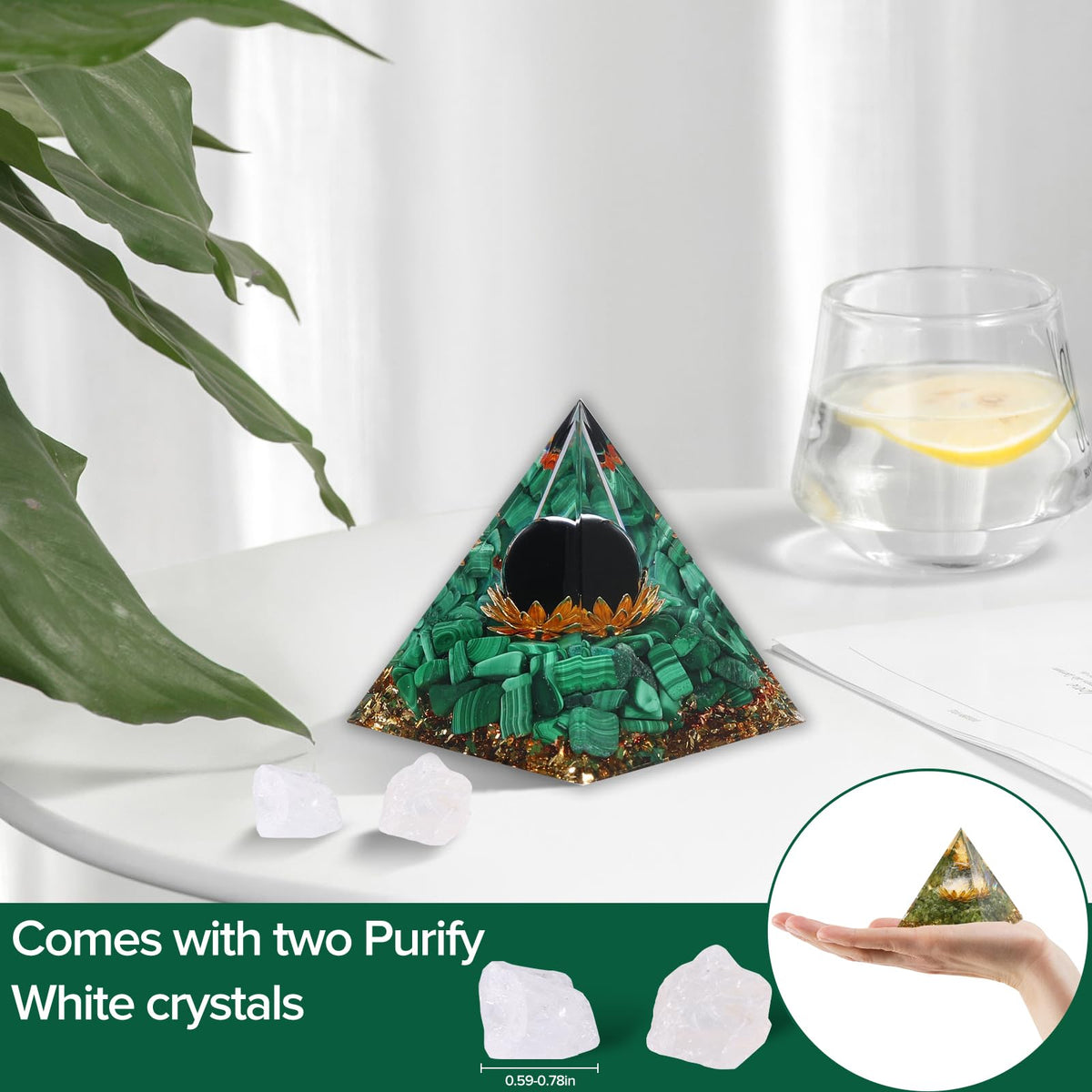 Hopeseed Orgone Pyramid for Positive Energy, Orgonite Natural Malachite&Obsidian Healing Crystals Pyramid for Reduce Stress Chakra Reiki Healing Meditation Cleanses the Mind and Boosts Confidence