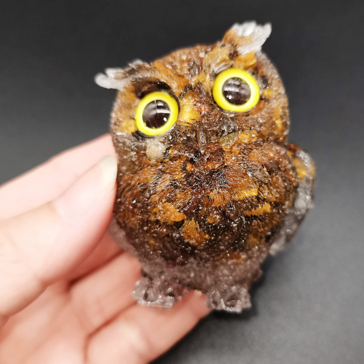 Reyife Hand-Carved Natural Crystal Owl Statue Reiki Healing Gemstone Animal Figurines Home Office Car Decoration The Best Gifts 2.4 inches (Tiger Eyes Stone)