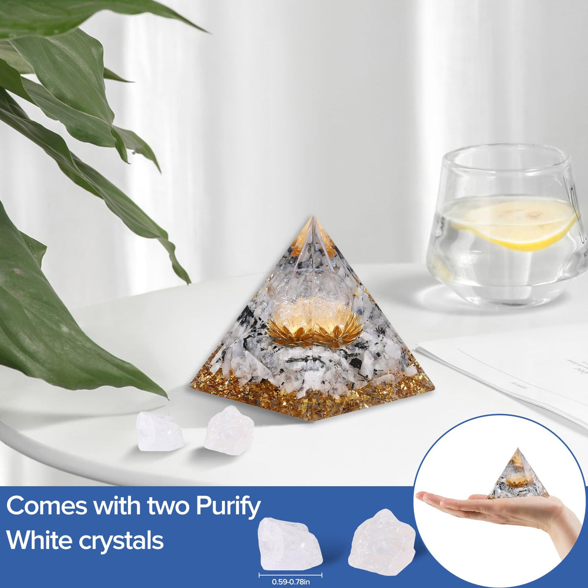 Hopeseed Orgone Pyramid for Positive Energy, Orgonite Rainbow Moonstone&White Crystal Healing Crystals Pyramid for Reduce Stress Chakra Reiki Healing Meditation Cleanses the Mind and Boosts Confidence